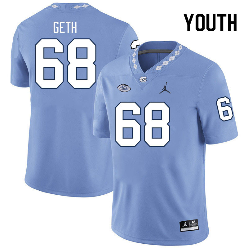 Youth #68 D.J. Geth North Carolina Tar Heels College Football Jerseys Stitched-Carolina Blue